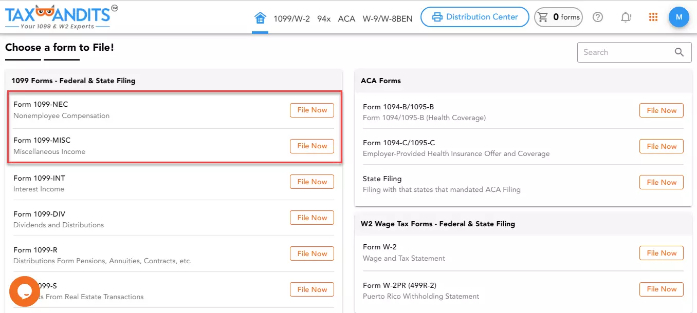 Choose Form 1099 NEC/ MISC